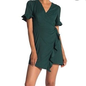 Line & Dot Emerald Green Ruffle Wrap Dress Small